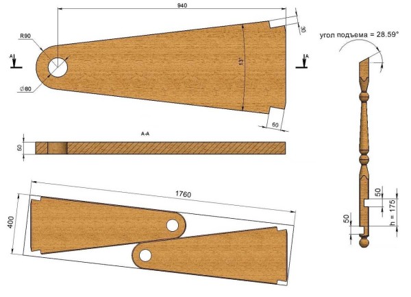 Dessin d'éléments d'un escalier en colimaçon avec dimensions