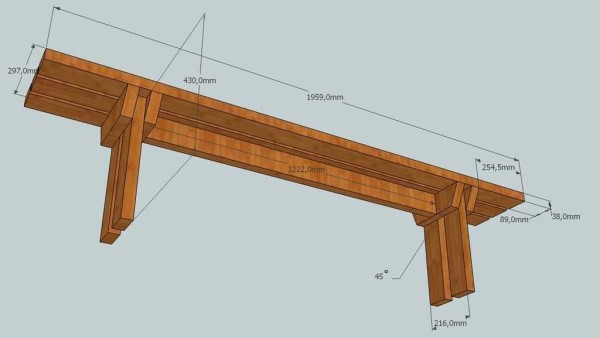 Dessin de banc avec dimensions