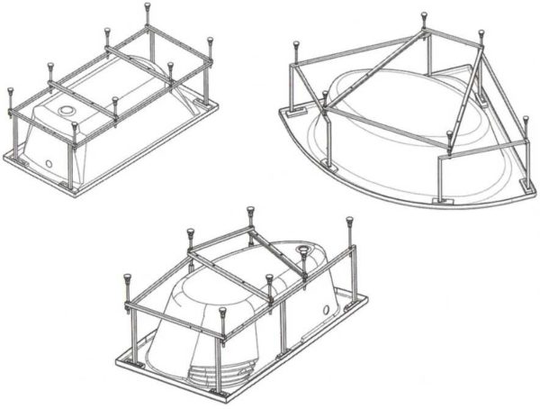 Un exemple de cadres pour baignoires en acrylique de différentes formes