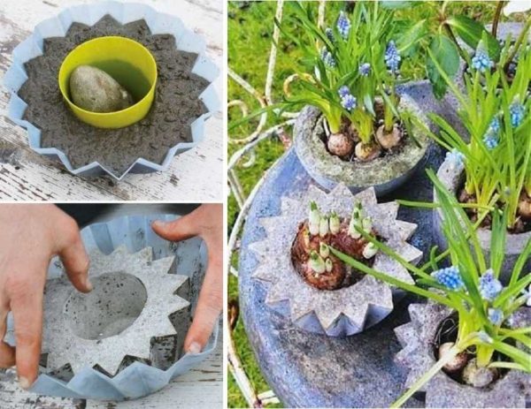 Pots de fleurs en béton à partir de formes plastiques