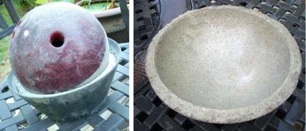 Bol en métal et boule de bowling - fait un grand pot de fleur