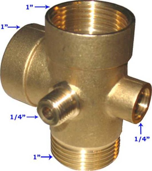Raccord à cinq voies pour la tuyauterie d'un accumulateur hydraulique