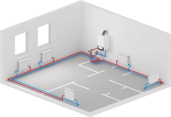 Exemple d'un système à deux tuyaux avec deux circuits