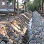Pour que les murs des fossés de drainage ouverts ne s'effondrent pas, des plantes couvre-sol sont plantées sur les pentes ou aménagées avec des pavés