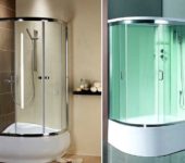Cabine de douche de type ouverte (gauche) et fermée (droite)