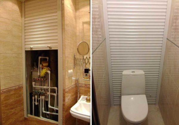 Vous pouvez cacher les tuyaux dans les toilettes derrière des volets roulants