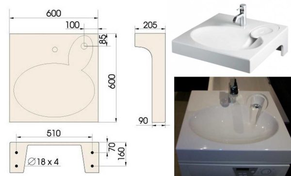 Évier au dessus du lave-linge avec vidange sur le côté et à l'arrière - PAA CLARO
