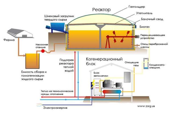 Organisation d'un cycle de transformation du fumier et des déchets végétaux en biogaz