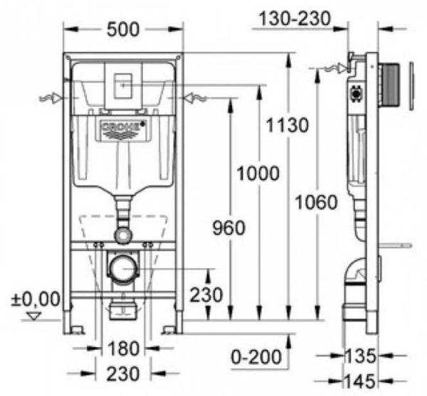 Dimensions d'installation Grohe Rapid Sl