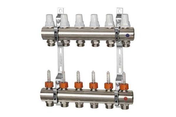Collecteur pour plancher chauffant pour 6 circuits