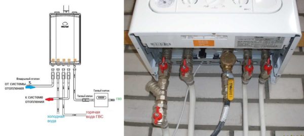 Un exemple de tuyauterie d'une chaudière à gaz murale