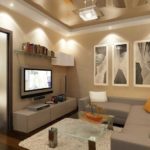Pour les styles stricts, il est préférable de choisir un arrangement linéaire de lampes au plafond.