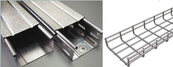 Exemples de plateaux métalliques: pleins, perforés, grillagés