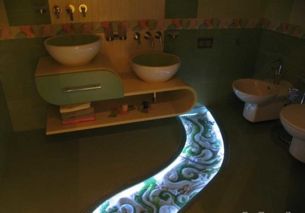Éclairage au sol de la salle de bain