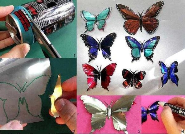 Vous pouvez même utiliser des canettes de bière pour la décoration murale papillon.
