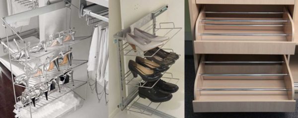 Pour une utilisation rationnelle de l'espace à l'intérieur de l'armoire, vous pouvez installer un étagère à chaussures au lieu d'étagères