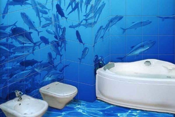 Vous pouvez personnaliser la baignoire même en utilisant des matériaux standard - impression de photos sur des carreaux et des sols autonivelants