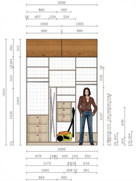 Armoire coulissante dans le couloir: plan coté