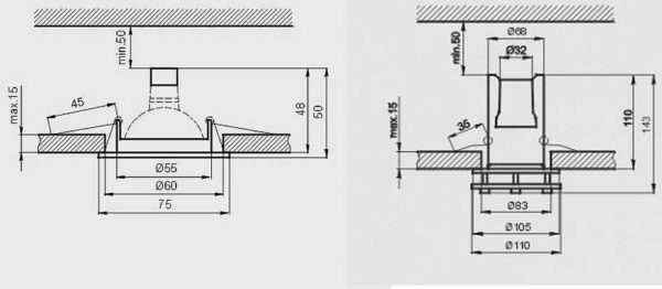 Dans le premier cas, il suffit d'abaisser le plafond de 10 cm, dans le second de 16 cm