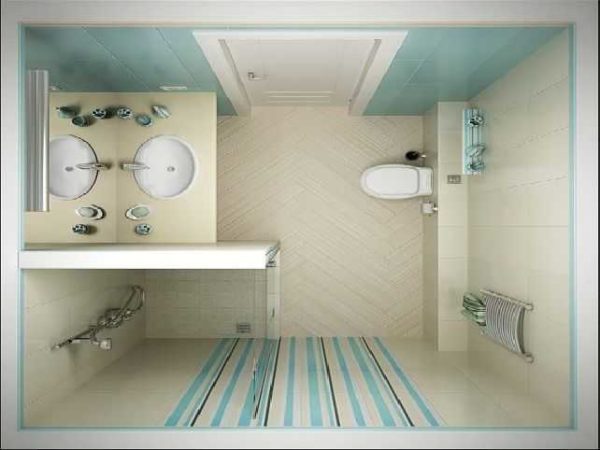 Un exemple de disposition et de disposition des carreaux dans un style moderne - une combinaison de plusieurs types dans un jeu de couleurs