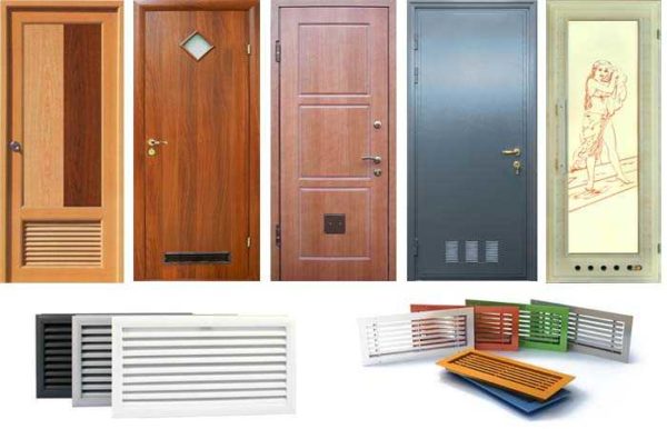 Portes spéciales pour salle de bain et toilettes avec grilles de ventilation