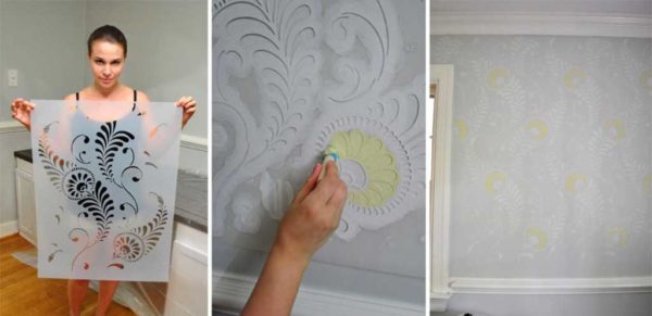 Peinture décorative des murs de la cuisine à l'aide de pochoirs