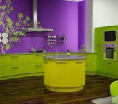 Couleurs contrastées - vert et lilas dans une cuisine