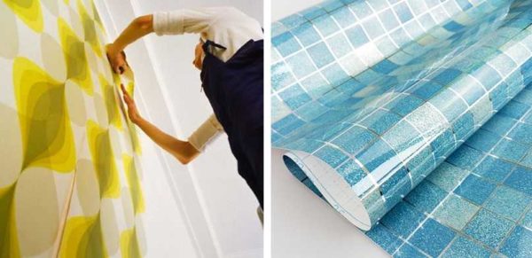 Papier peint autocollant pour la salle de bain - réparation sans colle