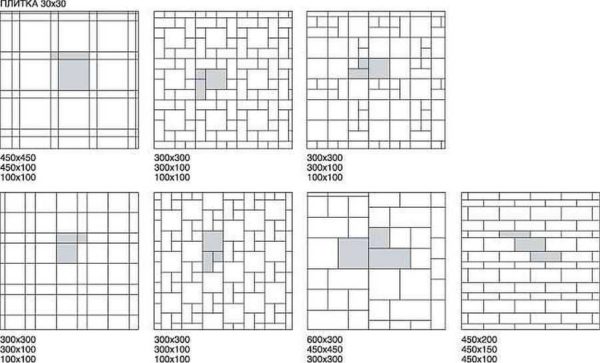 Options de pose de carreaux dans la salle de bain au sol - différentes tailles et motifs