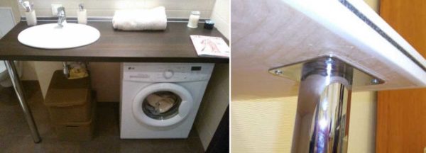 L'installation des pieds sur le comptoir de la salle de bain sous l'évier est une procédure standard