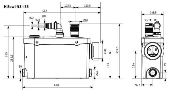 Dimensions d'un modèle de pompe de salle de bain Willo