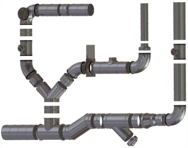 Exemple de ventilation à partir de tuyaux de ventilation en plastique ronds