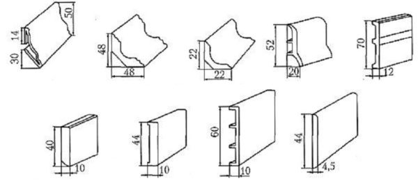 Certains types de plinthes en plastique avec des dimensions