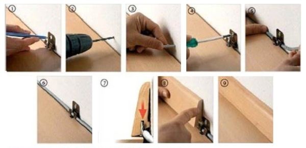 Fixation des plinthes en plastique avec des clips