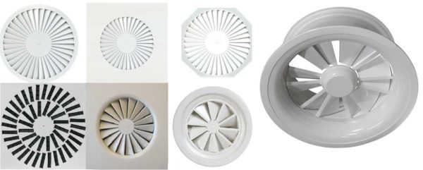 Le diffuseur de plafond vortex est facilement reconnaissable par la disposition caractéristique des déflecteurs