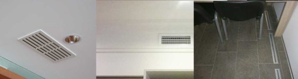 Selon la méthode d'installation, les diffuseurs sont au plafond (la plupart), au mur et au sol