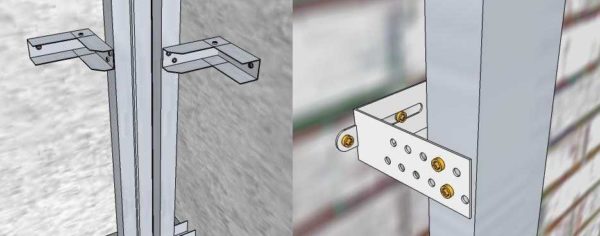 Deux façons de fixer les profilés de crémaillère au mur - en utilisant une suspension perforée et un morceau de profil