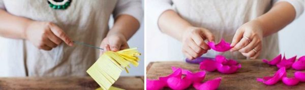 Nous commençons à fabriquer une pivoine à partir de papier ondulé