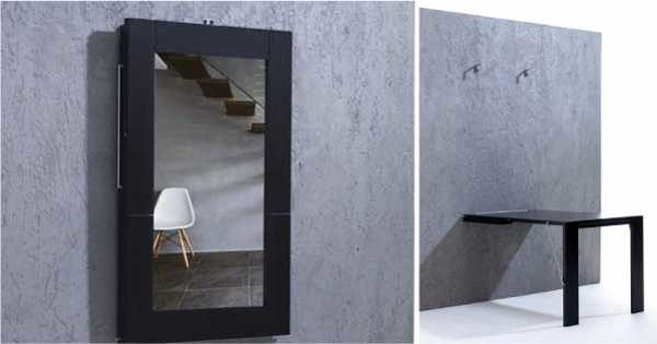 Le miroir sur le mur devient ... une table