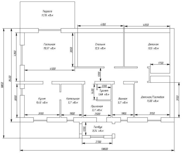 Projet d'une maison de plain-pied avec trois chambres et une terrasse