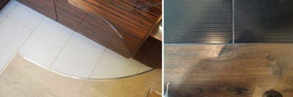 Deux types de conception de la jonction des carreaux et du stratifié - avec et sans seuil