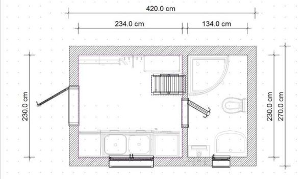 La taille minimale d'un vestiaire avec douche et toilettes est de 4 *, 5 m