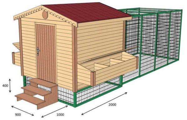 Dessin aux dimensions d'un poulailler pour 10-15 poulets
