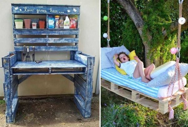 Une table de travail et une balançoire à partir de palettes - un tel artisanat pour un jardin et une résidence d'été de la catégorie des pas chers et joyeux