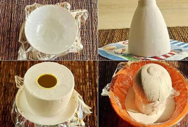 Nous fabriquons un chapeau de champignon à partir d'un bol de taille appropriée, doublé d'un film plastique