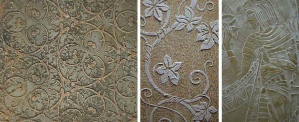 De tels dessins ou des dessins similaires peuvent être obtenus en travaillant avec des pochoirs volumétriques.