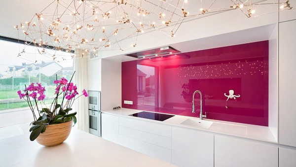 Les cuisines modernes sont amicales avec le fuchsia
