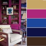 Pour des intérieurs calmes, mais pas ennuyeux: base - beige, supplémentaire - bleu et fuchsia foncé, accent - noir et brun foncé