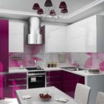 Couleur fuchsia à l'intérieur de la cuisine - combinaison avec du gris et de l'argent