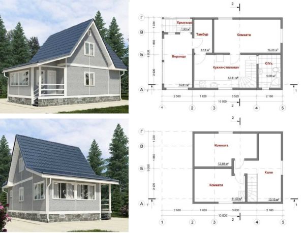 Gîte avec une véranda couverte et un grenier de 6 * 10 mètres: plan au sol